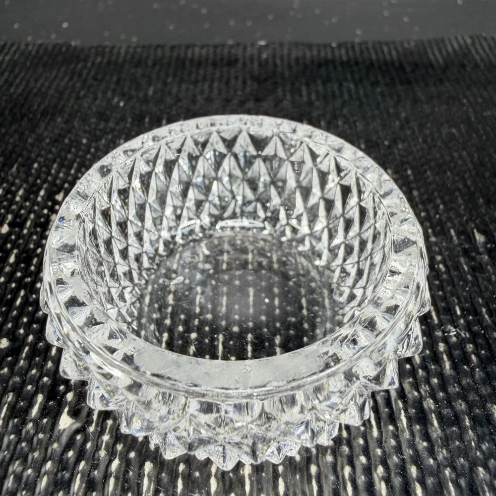 Vintage Clear Pressed Glass Salt Cellars Diamond Point Pattern‎ Set of 2 Dips